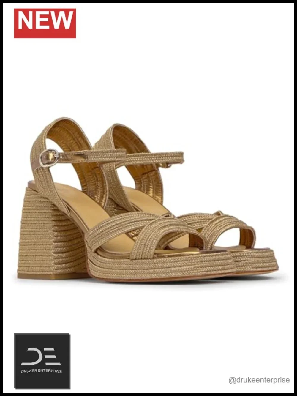 Metallic Platform Sandals Chunky Heel Square Toe Ankle Strap